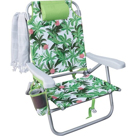 Hurley Deluxe Backpack Beach Chair, Palm, White CHHRDLXPMWH